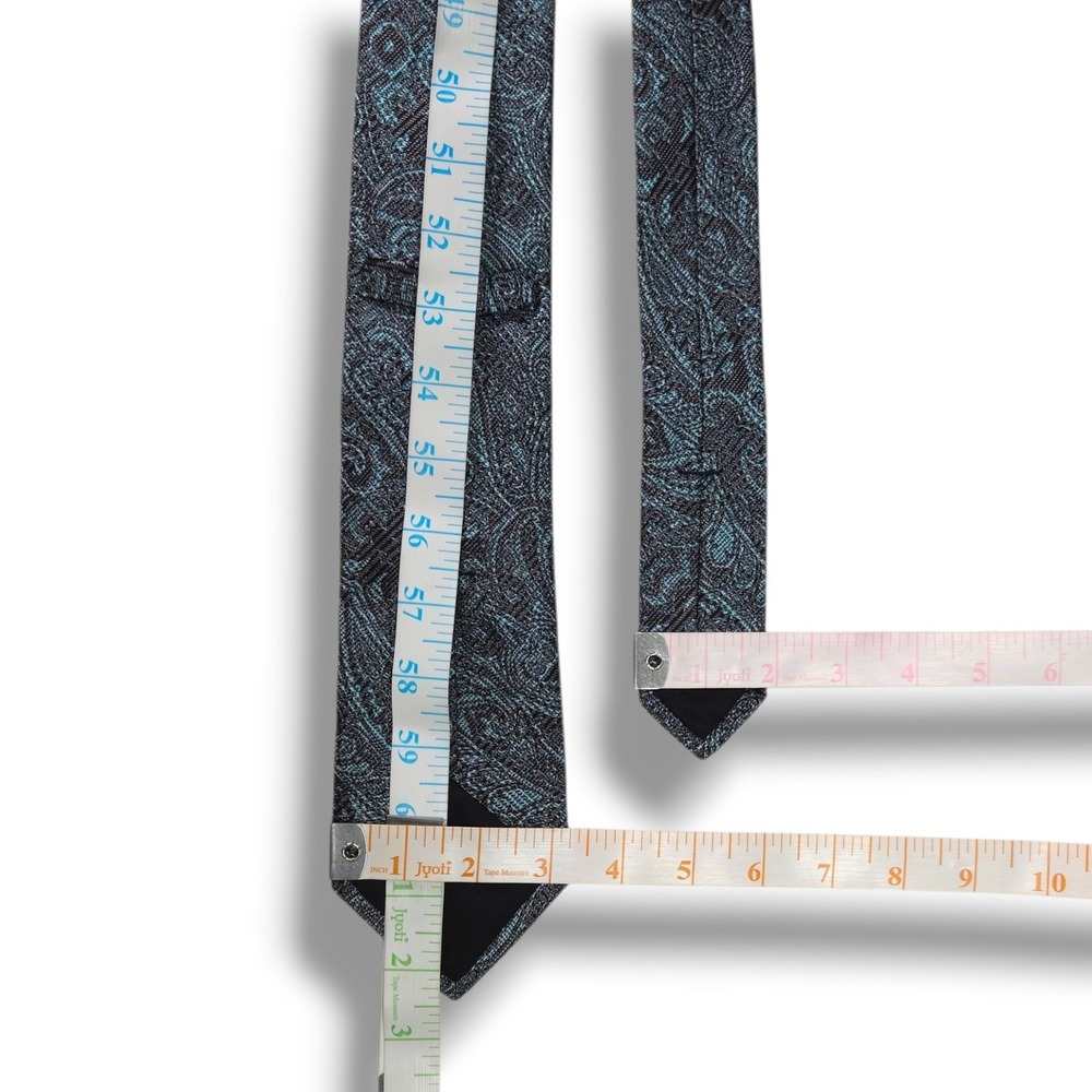 Murano Silk Jacquard Necktie Paisley Teal Black Classic Designer OS - Picture 4 of 4